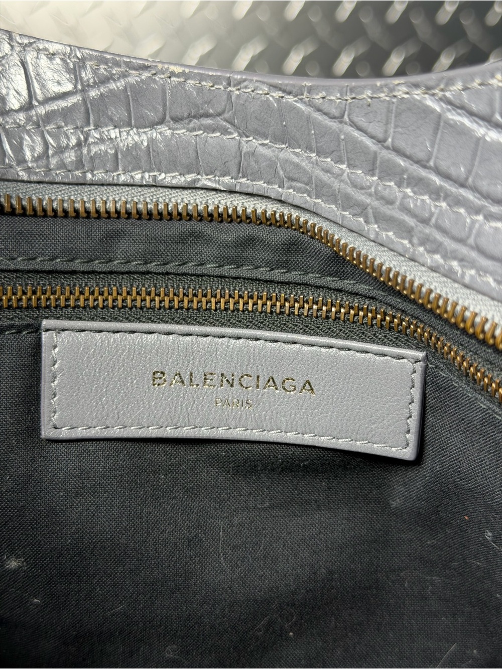 Balenciaga Croc Embossed Moto Medium City Bag in Grey - Picture 9 of 10